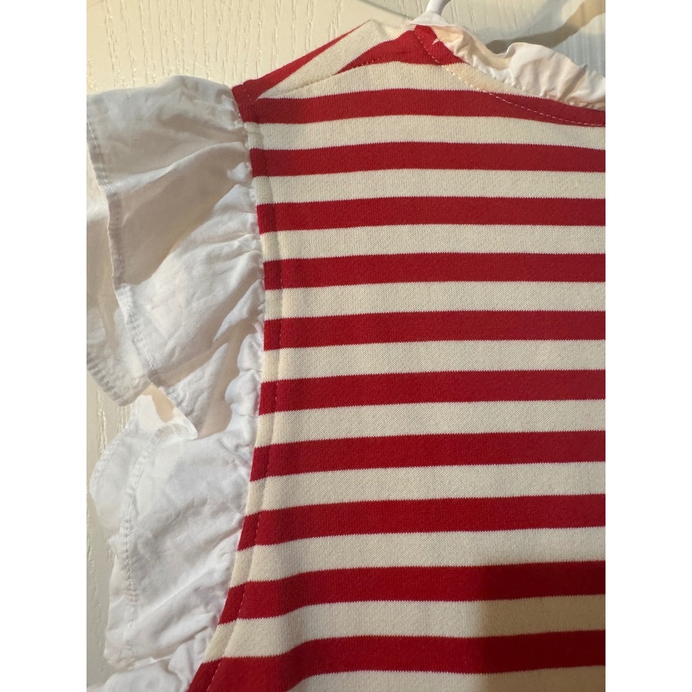 Anniewear‎ Red Striped Dress Ruffle Sleeves Tiered Casual Mini Dress S - Picture 2 of 8